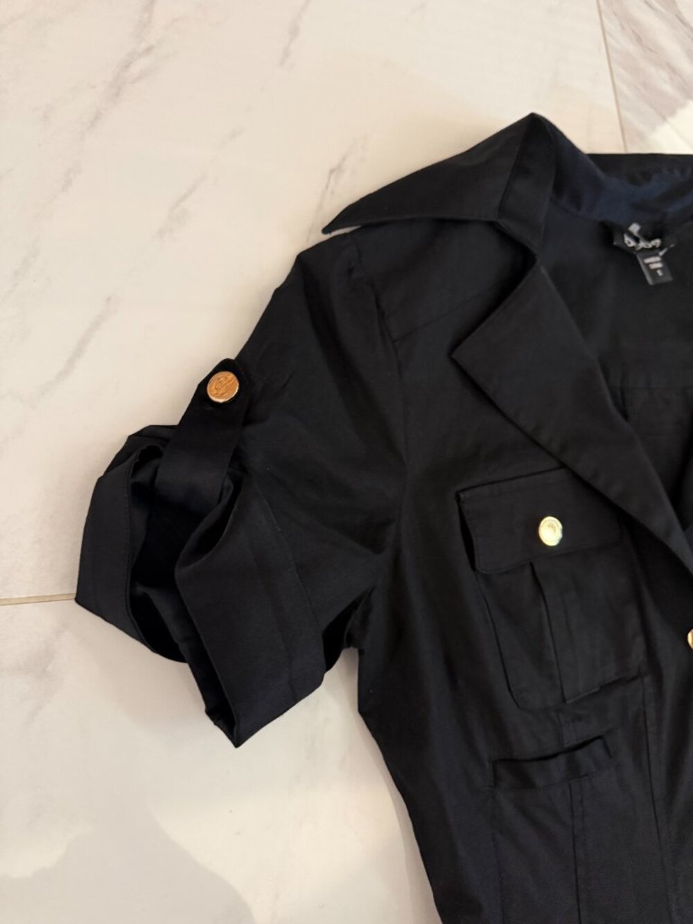 bebe Black Utility 96% Silk Romper Y2K Gold Hardware Belted Shorts Size S - Picture 3 of 10
